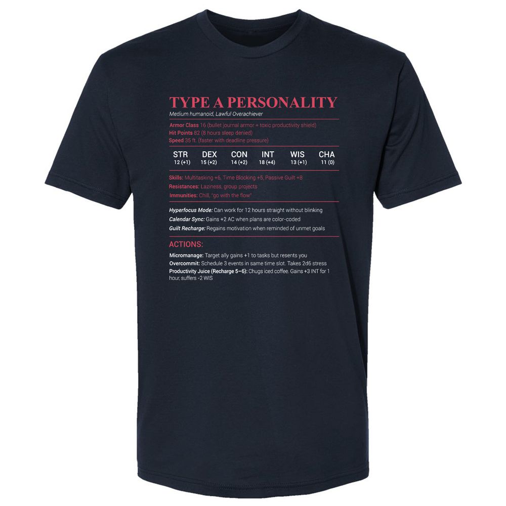 Type A Stats Premium Unisex T-Shirt - Midnight Navy - 2