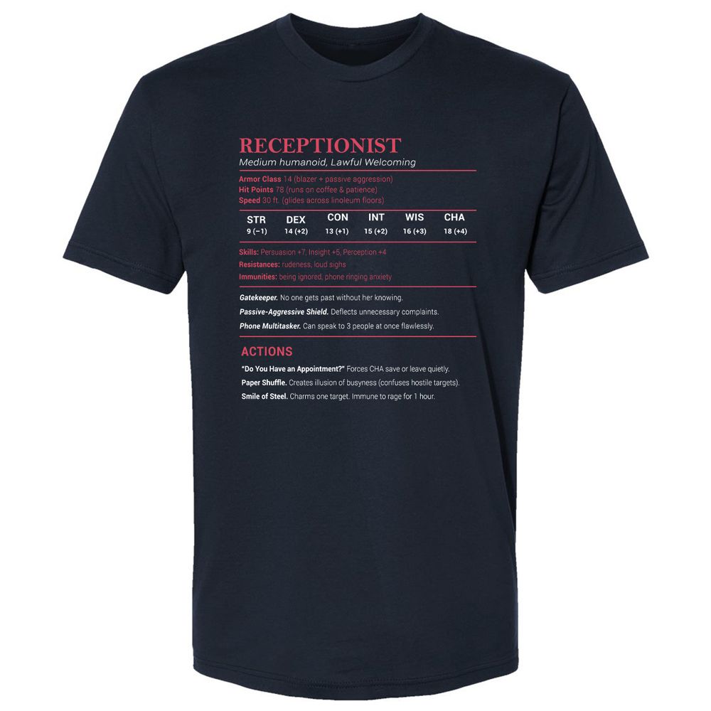 Receptionist Stats Premium Unisex T-Shirt - Midnight Navy - 2