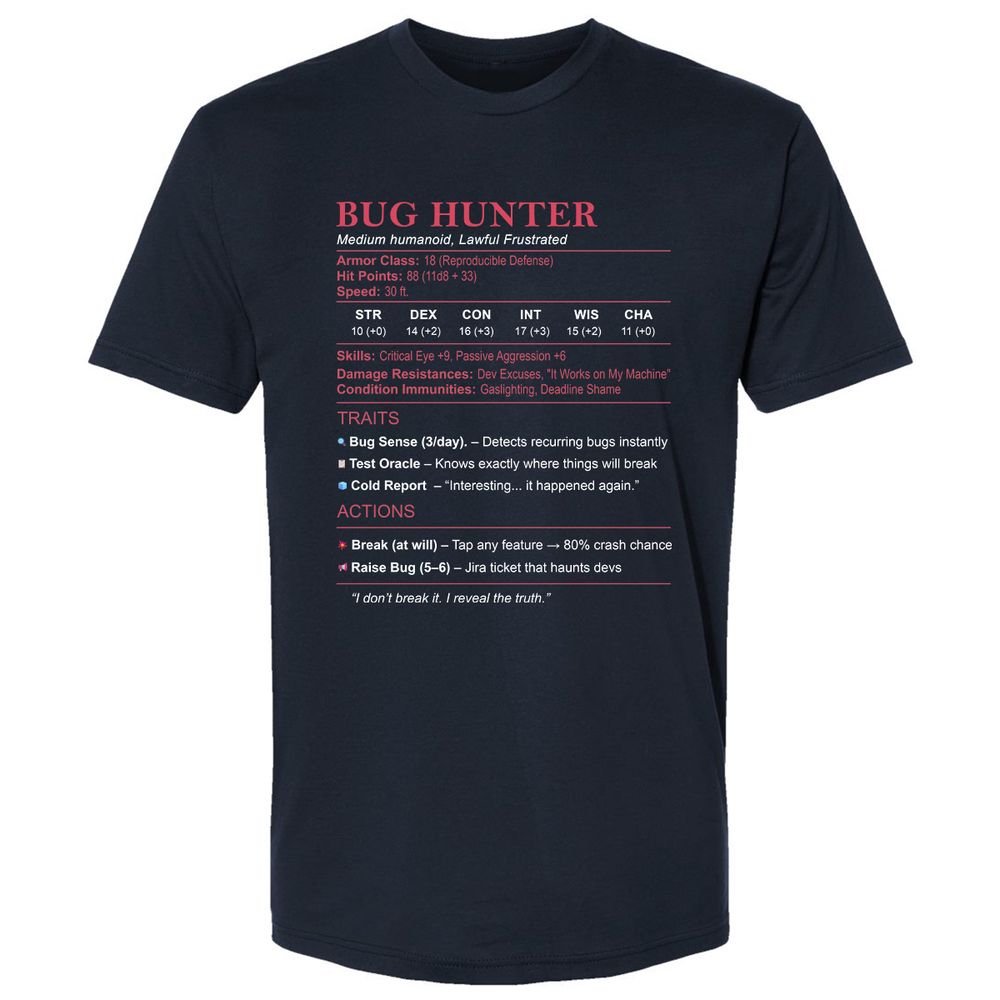 Tester Stats (Bug Hunter) Premium Unisex T-Shirt - Midnight Navy - 2