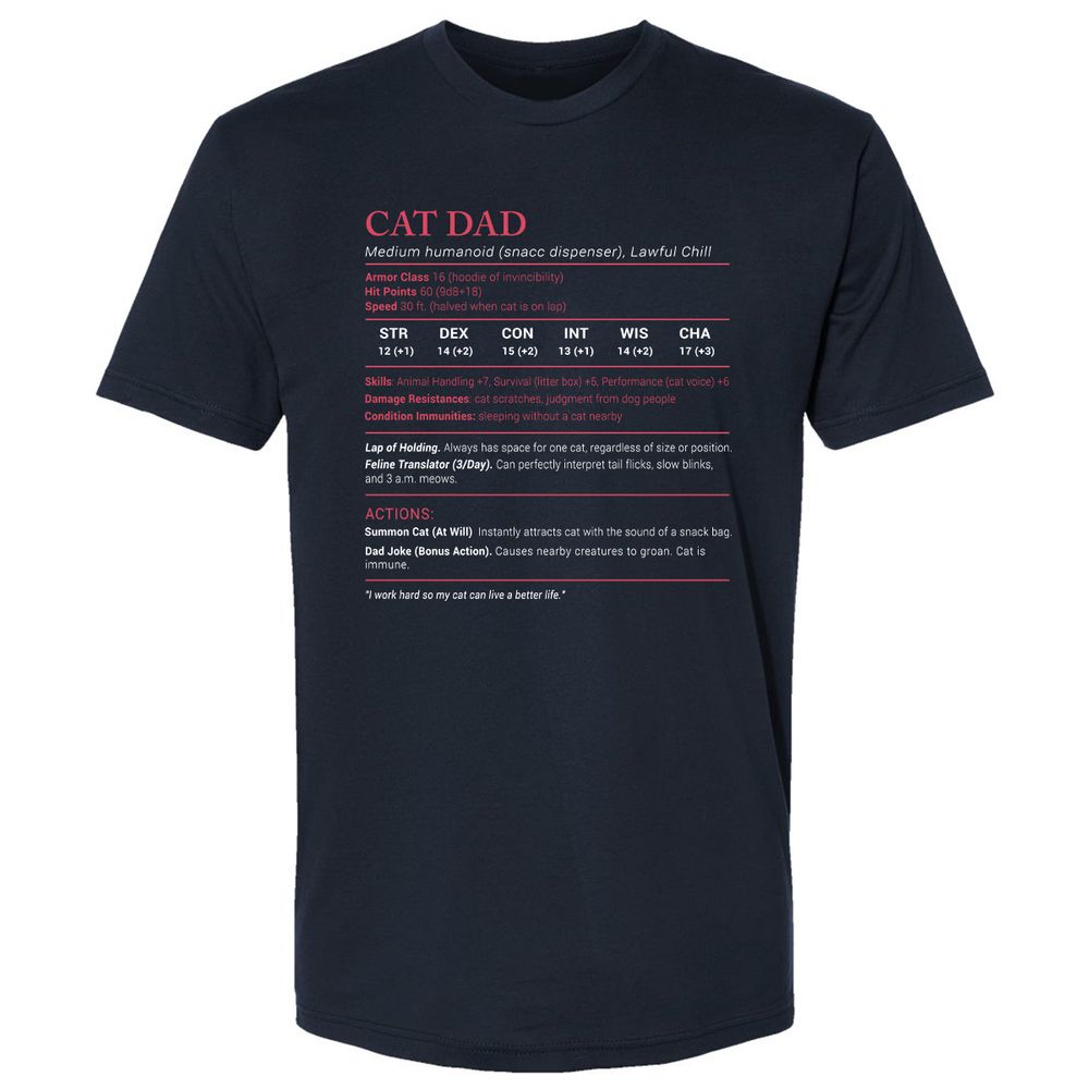 Cat Dad Stats Premium Unisex T-Shirt - Midnight Navy - 2