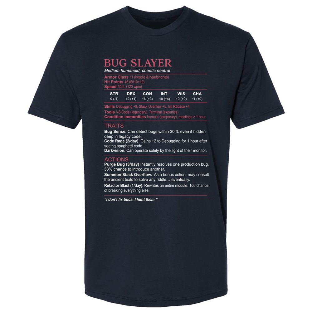 Software Engineer Stats (Bug Slayer) Premium Unisex T-Shirt - Midnight Navy - 2