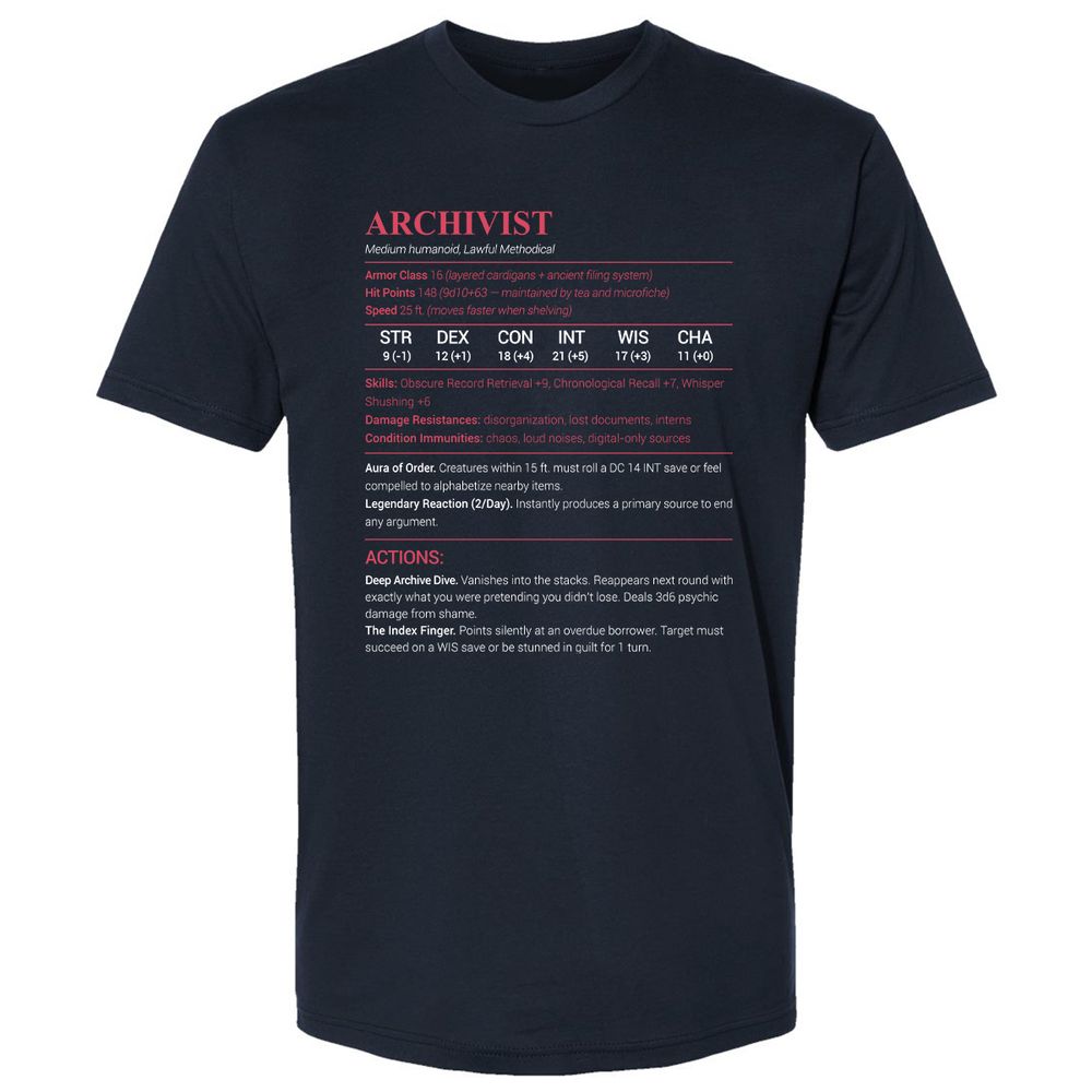 Archivist Stats Premium Unisex T-Shirt - Midnight Navy - 2