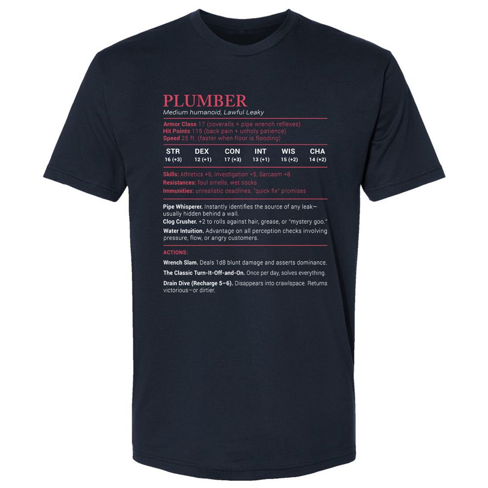 Plumber Stats Premium Unisex T-Shirt - Midnight Navy - 2