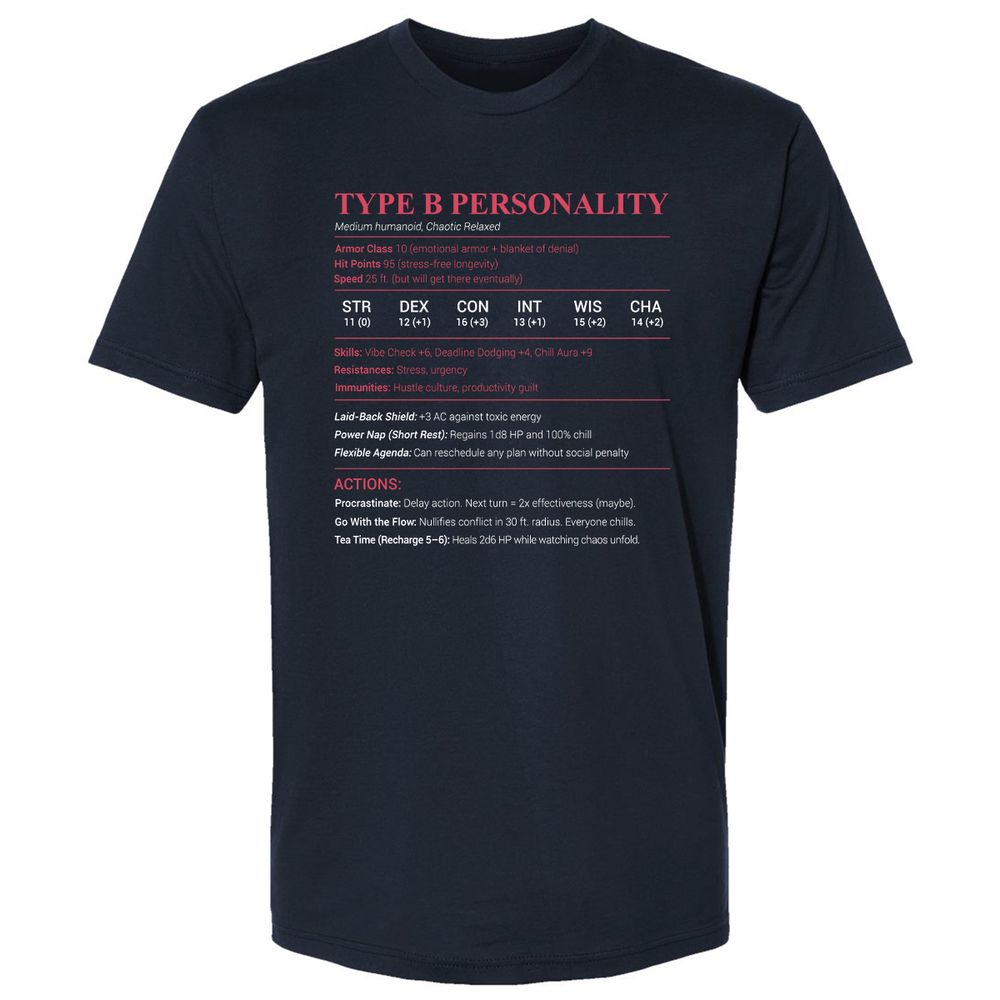Type B Stats Premium Unisex T-Shirt - Midnight Navy - 2
