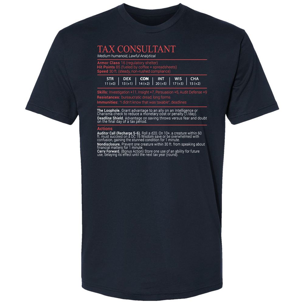 Tax Consultant Stats Block Premium Unisex T-Shirt - Midnight Navy - 2