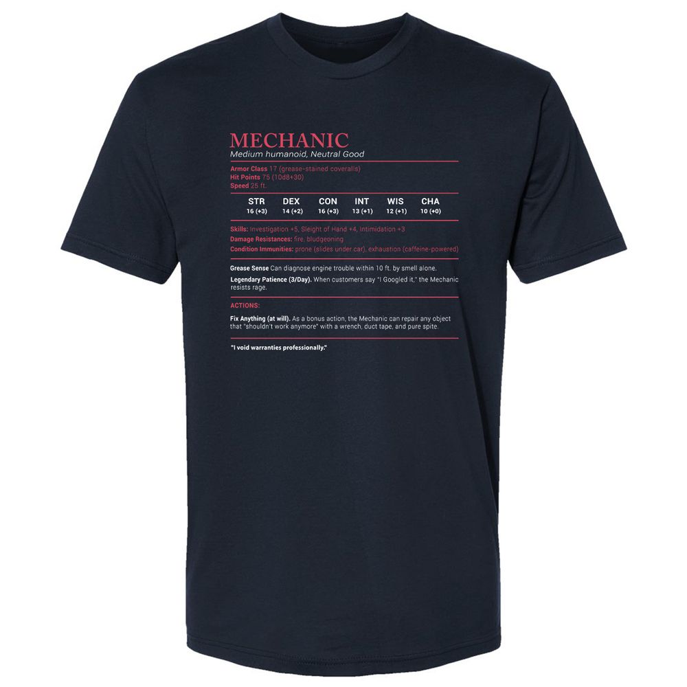 Mechanic Stats Premium Unisex T-Shirt - Midnight Navy - 2