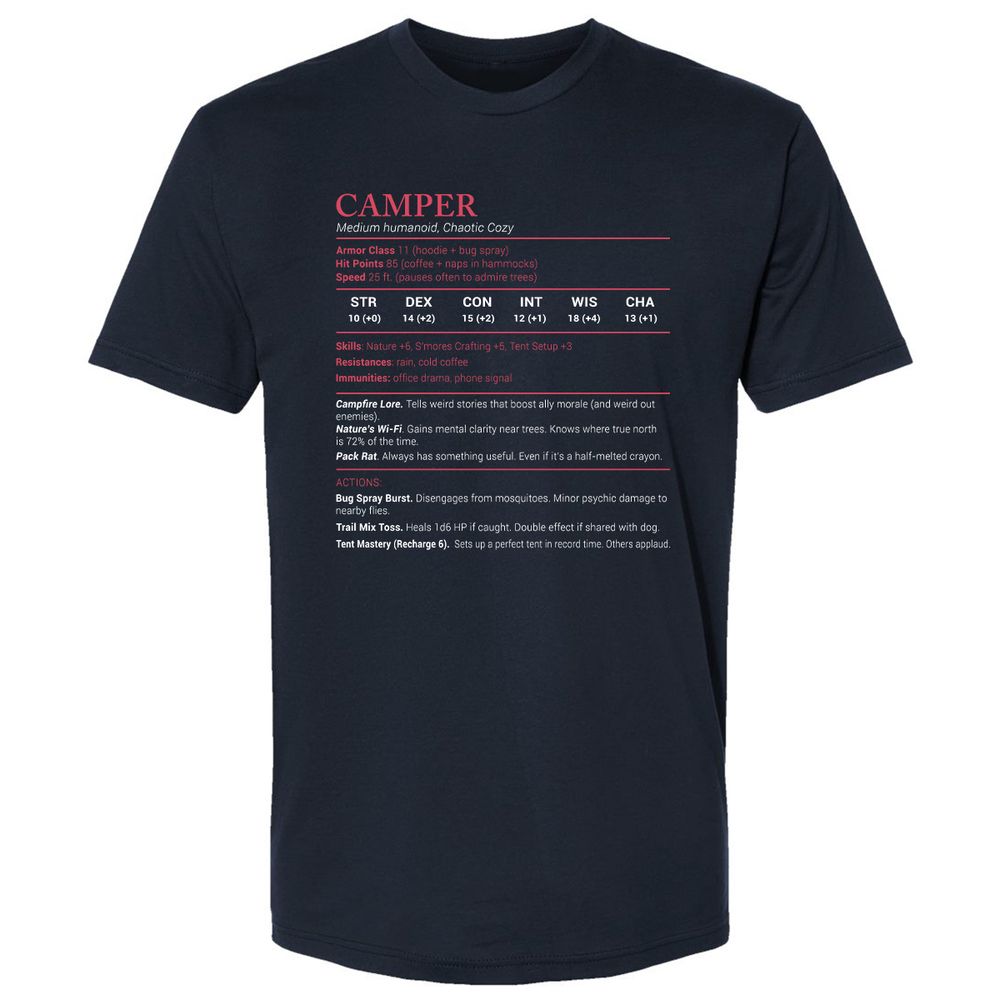 Camper Stats Premium Unisex T-Shirt - Midnight Navy - 2
