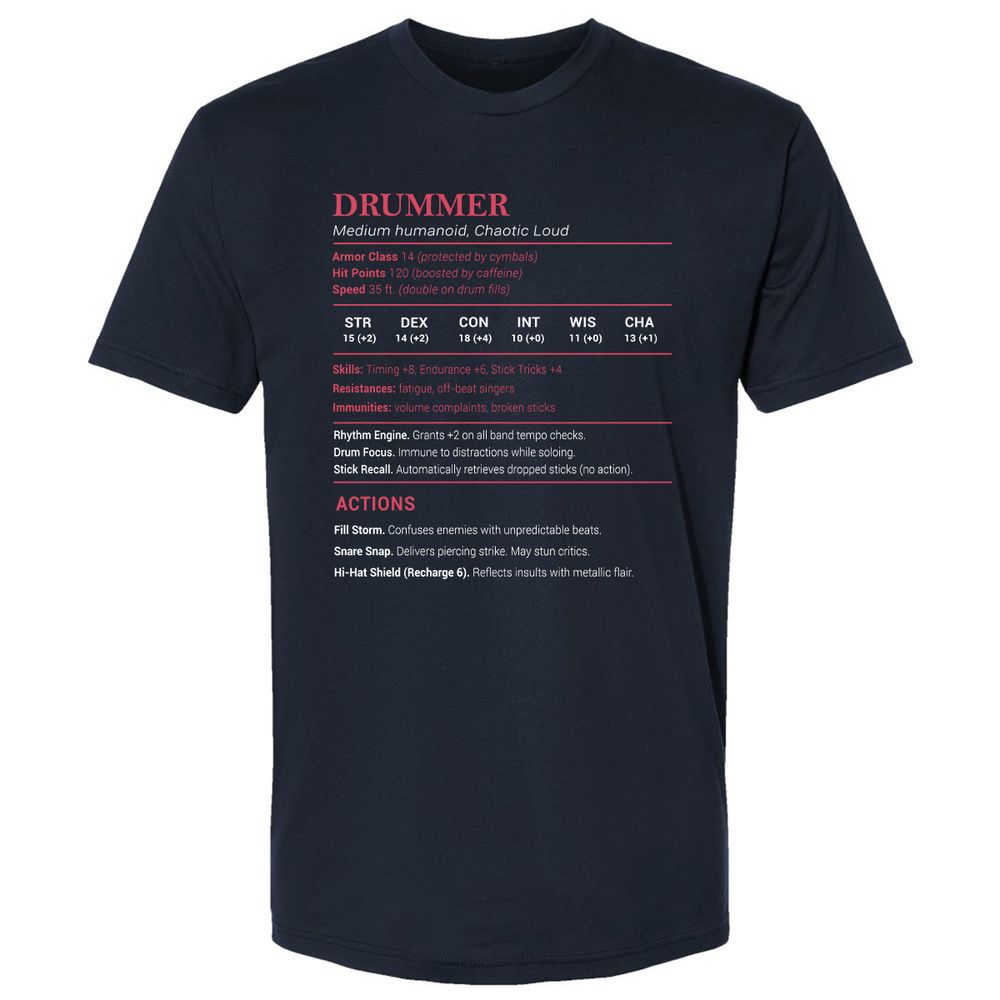 Drummer Stats Premium Unisex T-Shirt - Midnight Navy - 2