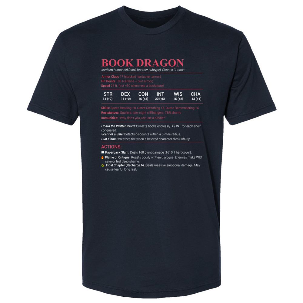 Book Dragon Stats Premium Unisex T-Shirt - Midnight Navy - 2