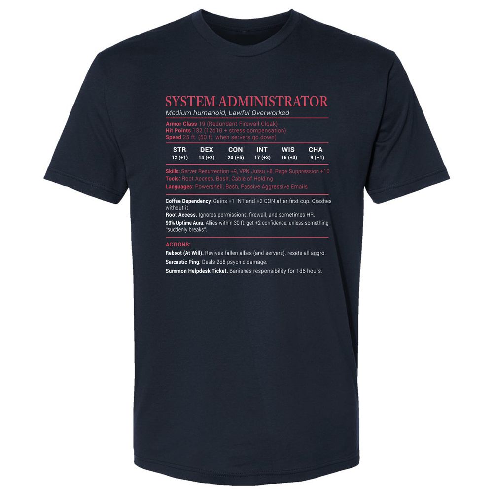 System Administrator Stats Premium Unisex T-Shirt - Midnight Navy - 2
