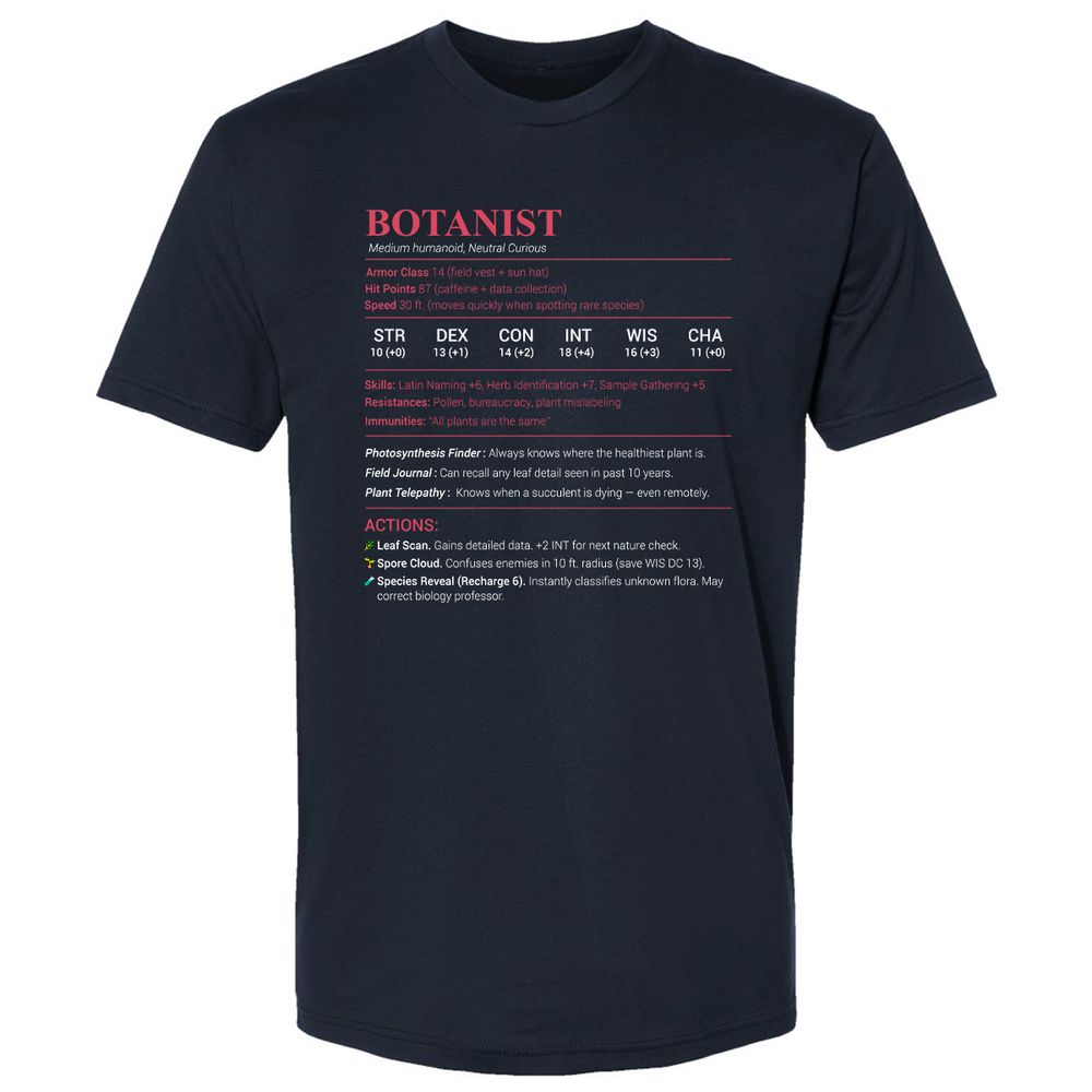 Botanist Stats Premium Unisex T-Shirt - Midnight Navy - 2