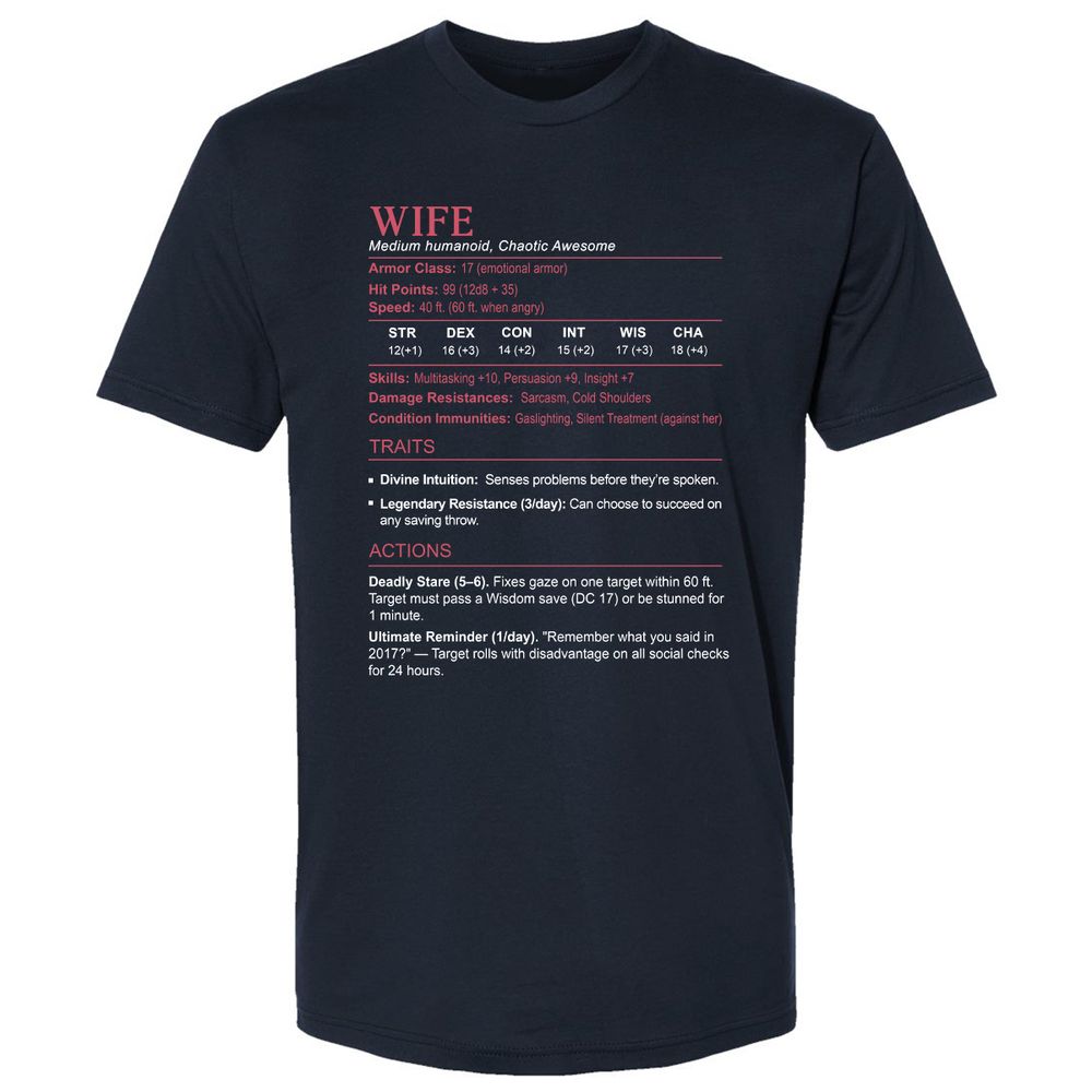 Wife Stats Premium Unisex T-Shirt - Midnight Navy - 2