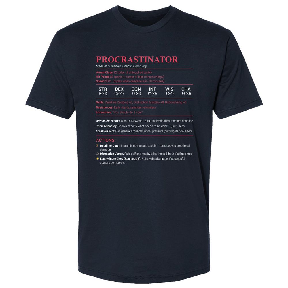 Procrastinator Stats Premium Unisex T-Shirt - Midnight Navy - 2