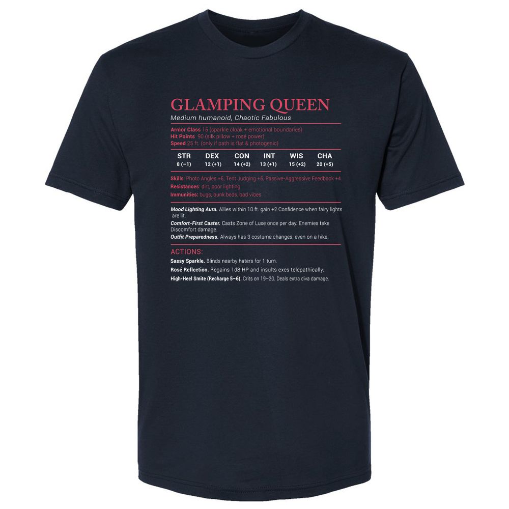 Glamping Queen Stats Premium Unisex T-Shirt - Midnight Navy - 2