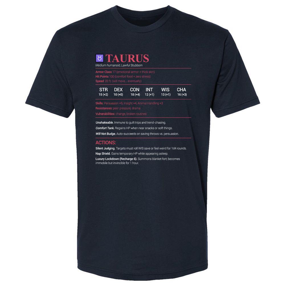 Taurus Stats Premium Unisex T-Shirt - Midnight Navy - 2