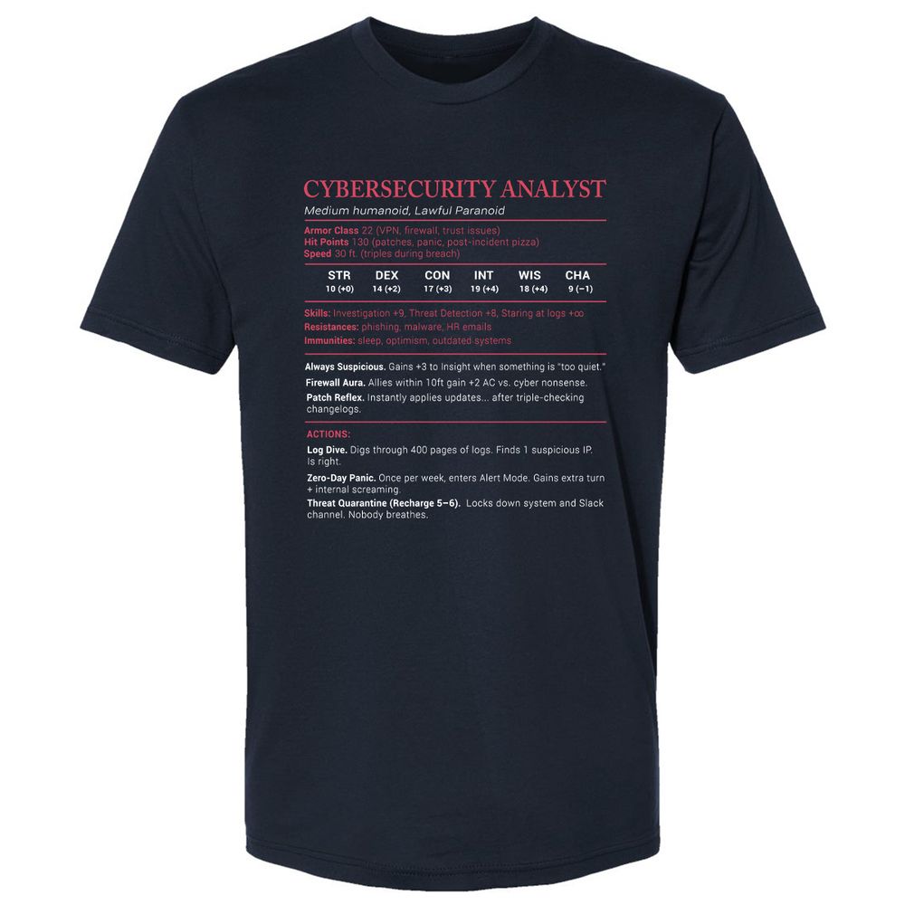 Cybersecurity Analyst Stats Premium Unisex T-Shirt - Midnight Navy - 2