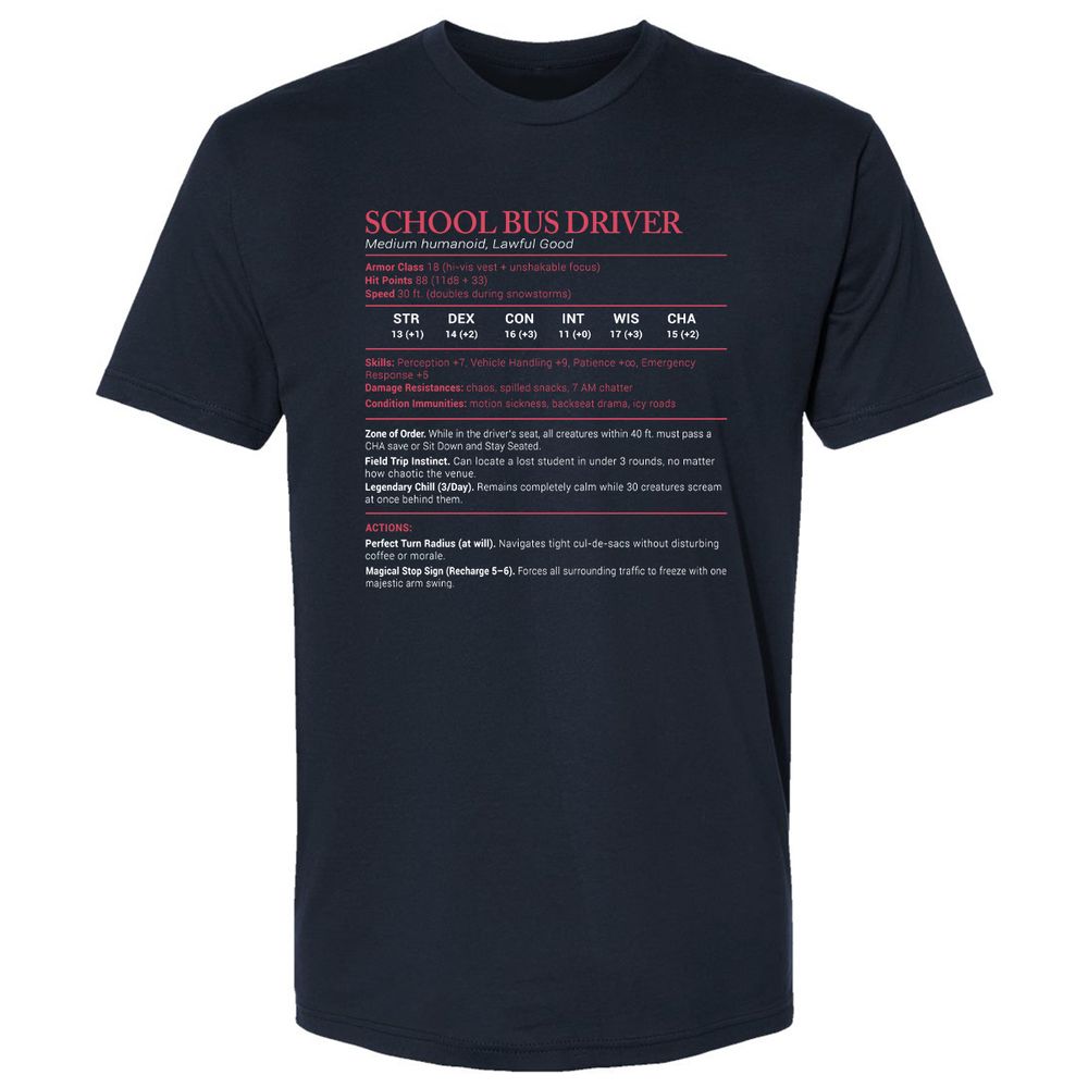 School Bus Driver Stats Premium Unisex T-Shirt - Midnight Navy - 2