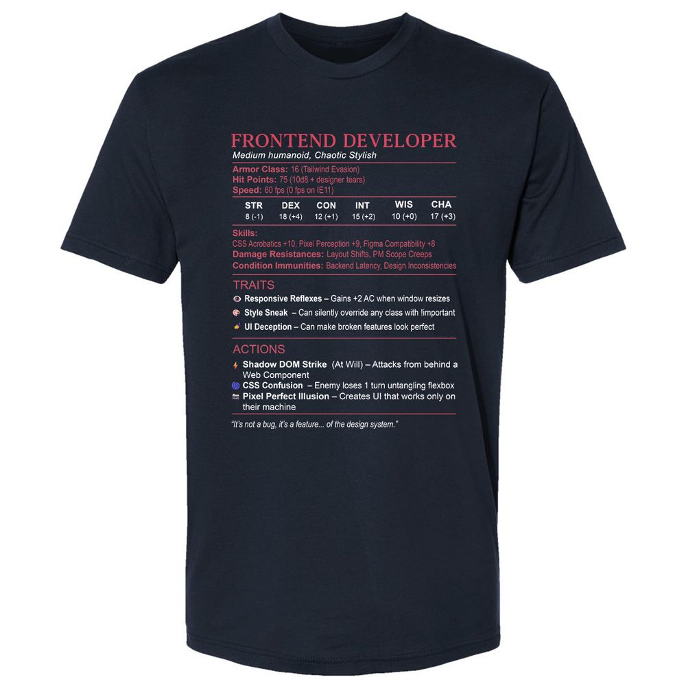 Frontend Developer Stats Premium Unisex T-Shirt - Midnight Navy - 2