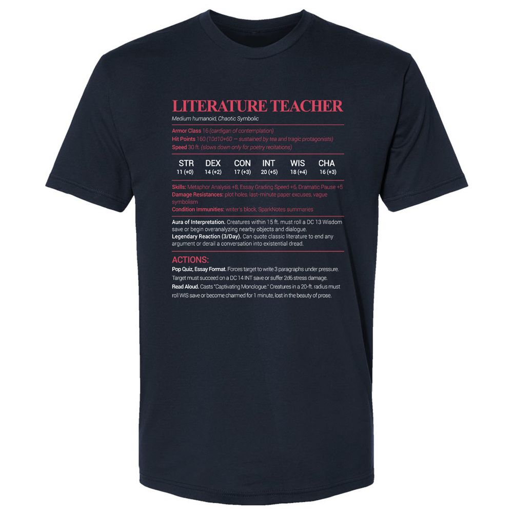 Literature Teacher Premium Unisex T-Shirt - Midnight Navy - 2