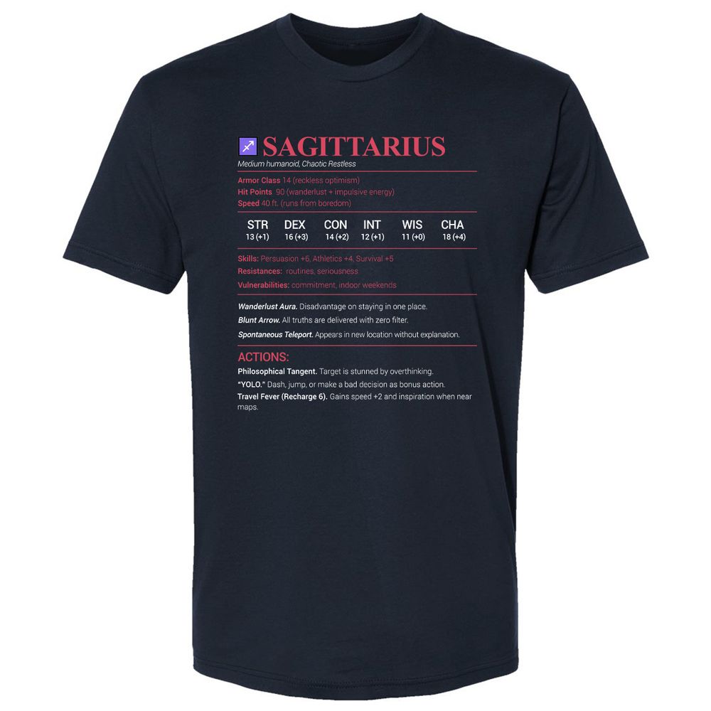 Sagittarius Stats Premium Unisex T-Shirt - Midnight Navy - 2