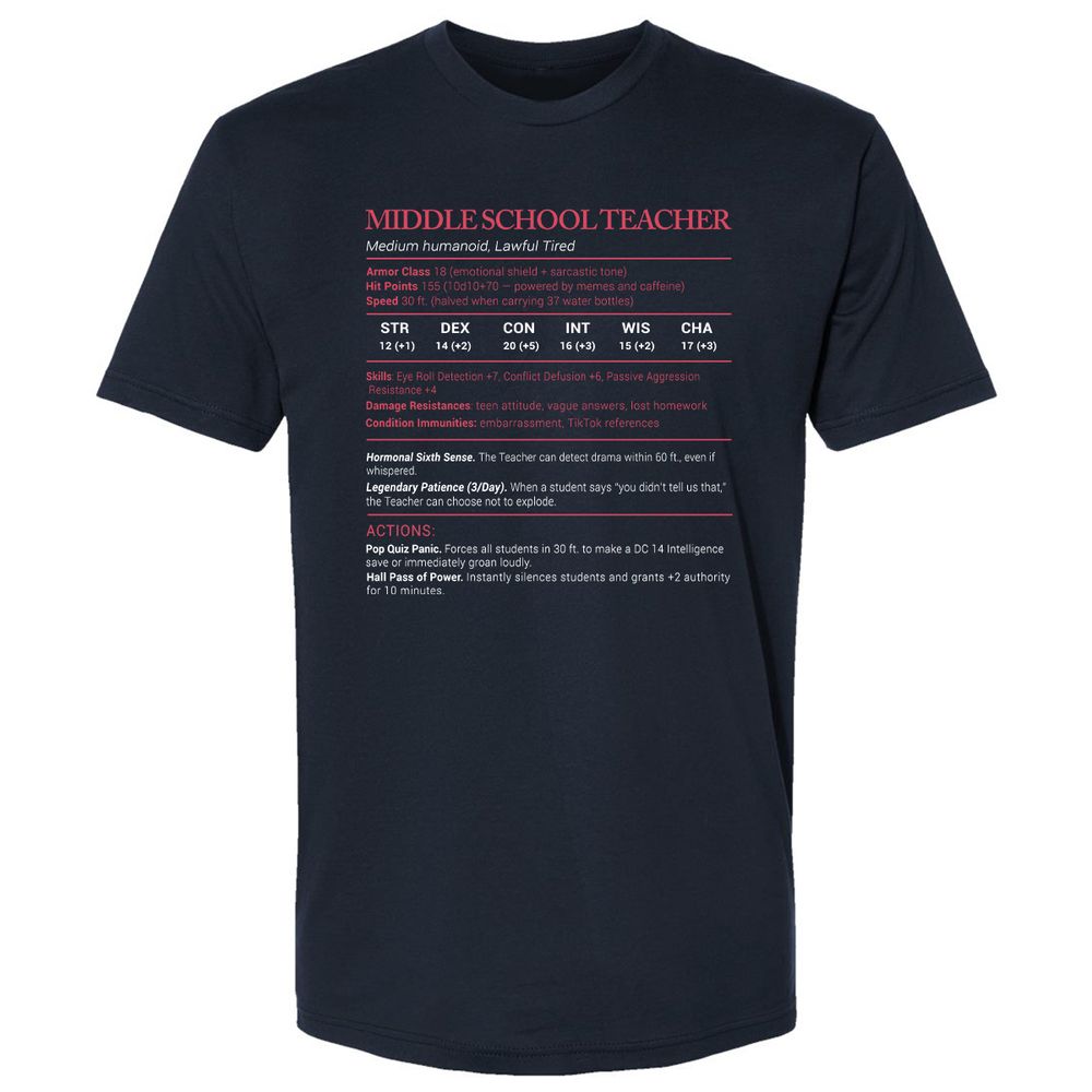 Middle School Teacher Stats Premium Unisex T-Shirt - Midnight Navy - 2