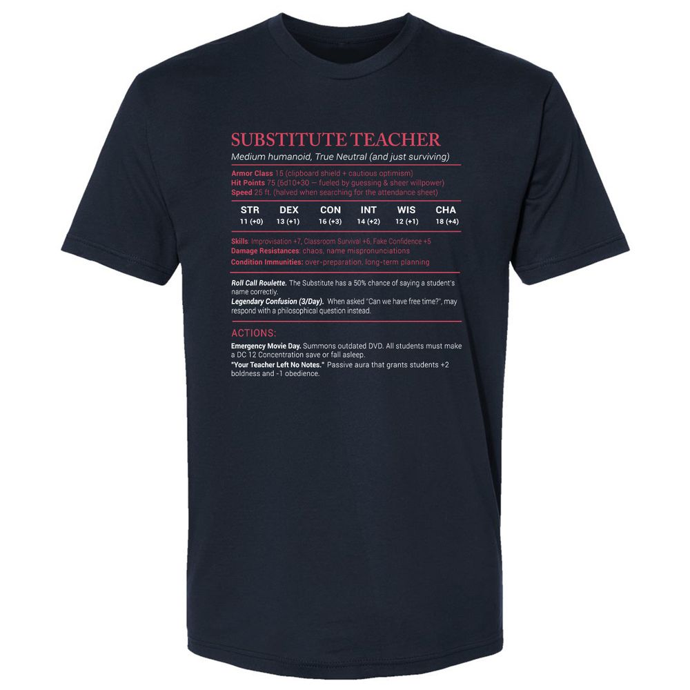 Substitute Teacher Stats Premium Unisex T-Shirt - Midnight Navy - 2