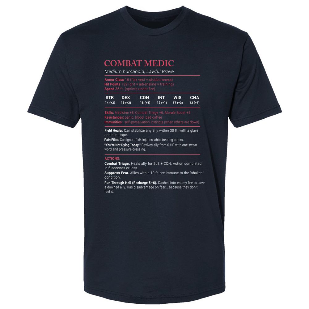 Combat Medic Stats Premium Unisex T-Shirt - Midnight Navy - 2