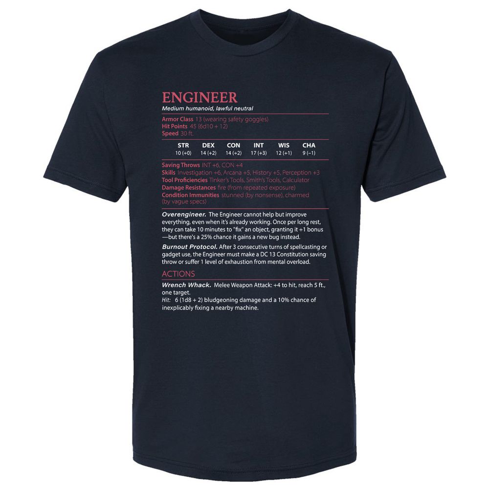 Engineer Stats Premium Unisex T-Shirt - Midnight Navy - 2