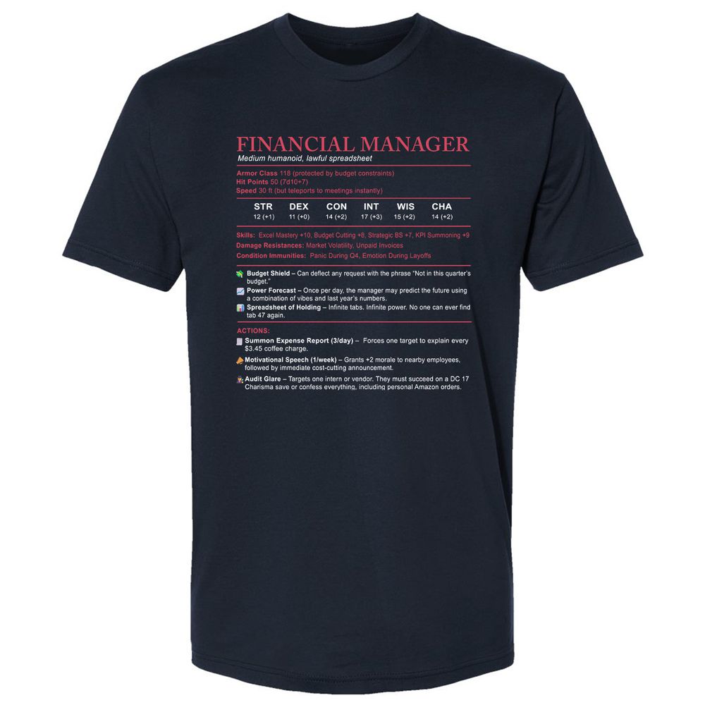 Financial Manager Stats Premium Unisex T-Shirt - Midnight Navy - 2