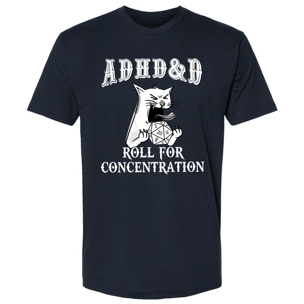 Cat ADHD&D Roll For Concentration Premium Unisex T-Shirt - Midnight Navy - 2