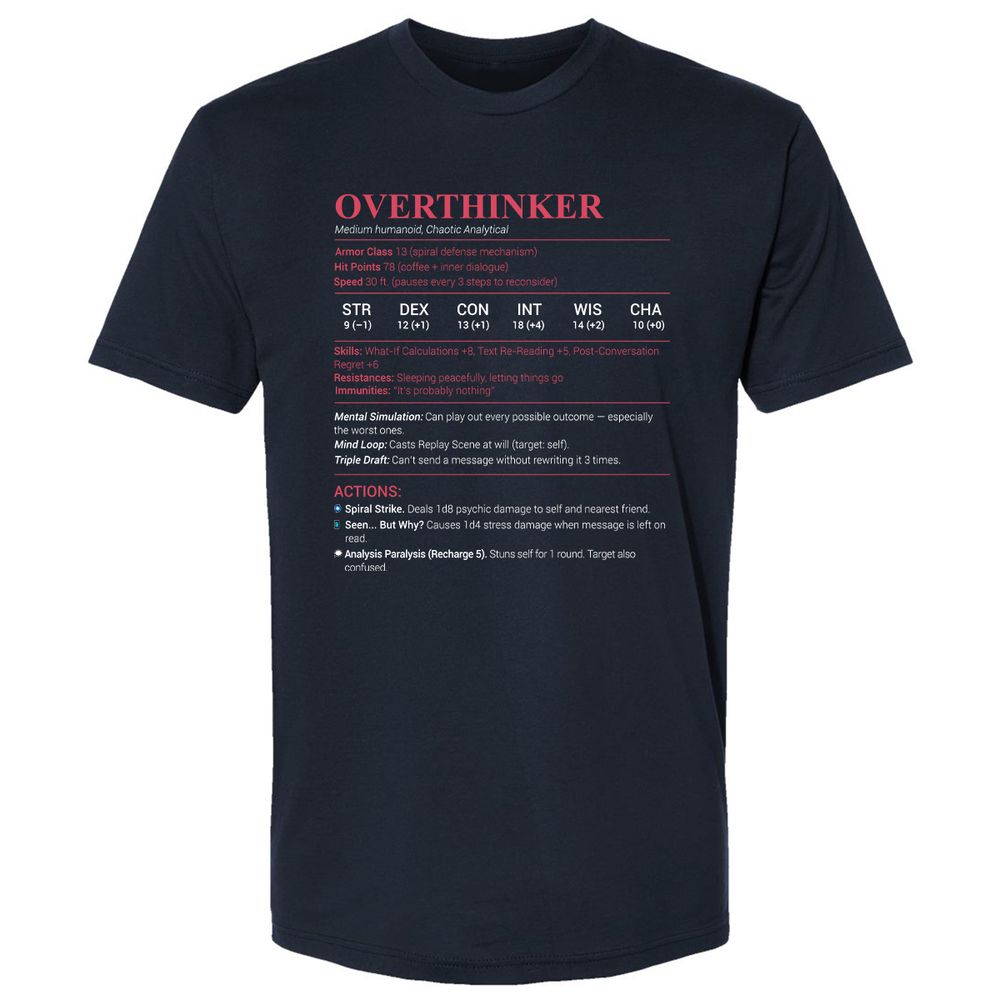 Overthinker Stats Premium Unisex T-Shirt - Midnight Navy - 2