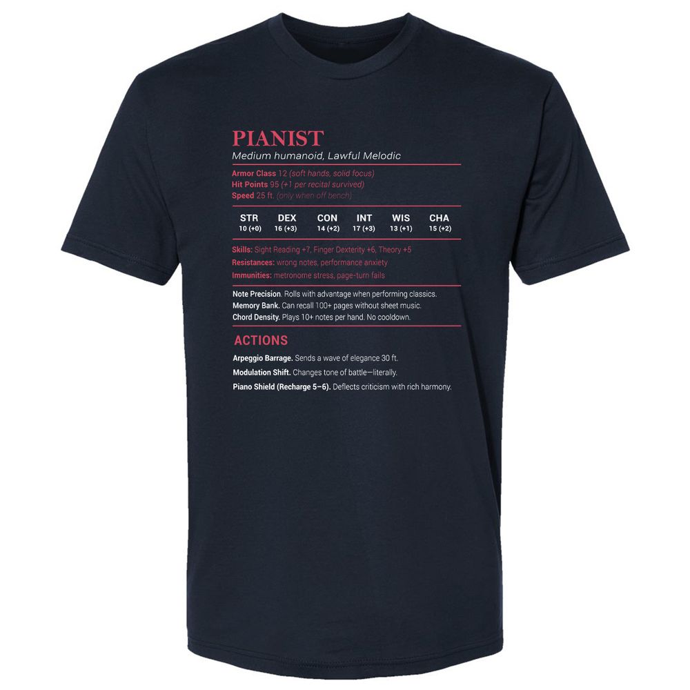 Pianist Stats Premium Unisex T-Shirt - Midnight Navy - 2