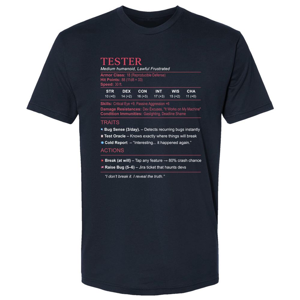 Tester Stats Premium Unisex T-Shirt - Midnight Navy - 2