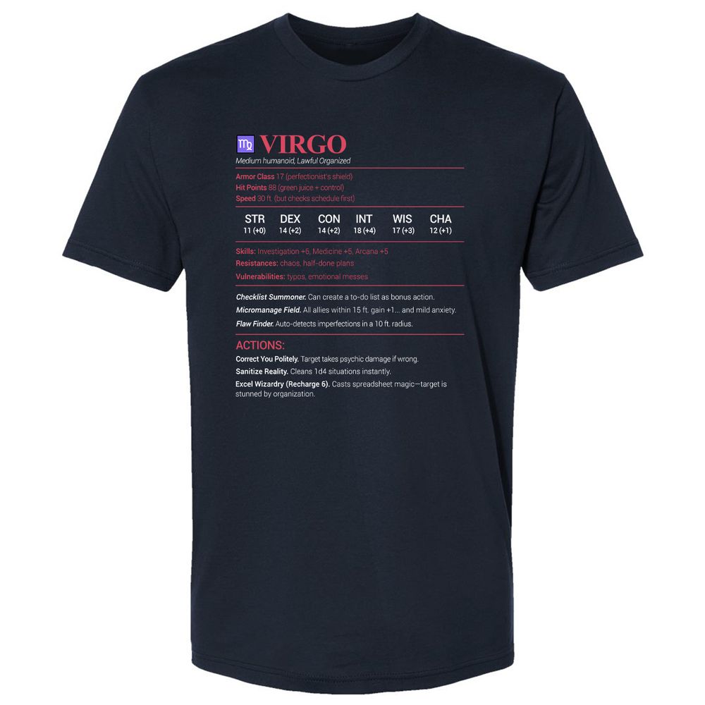 Virgo Stats Premium Unisex T-Shirt - Midnight Navy - 2