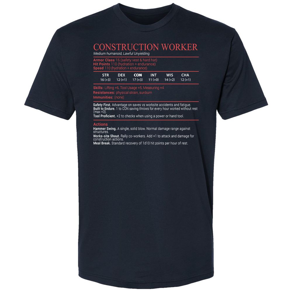 Construction Worker Stats Block - Midnight Navy - 2