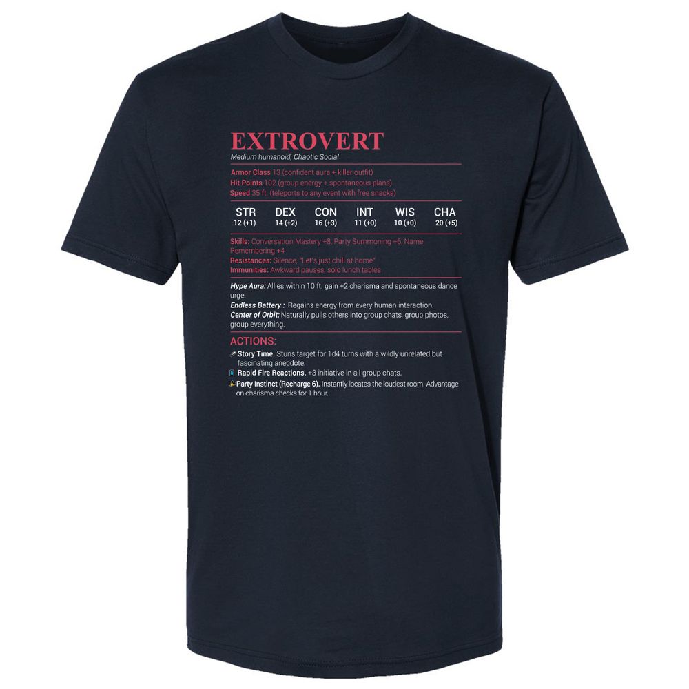 Extrovert Stats Premium Unisex T-Shirt - Midnight Navy - 2