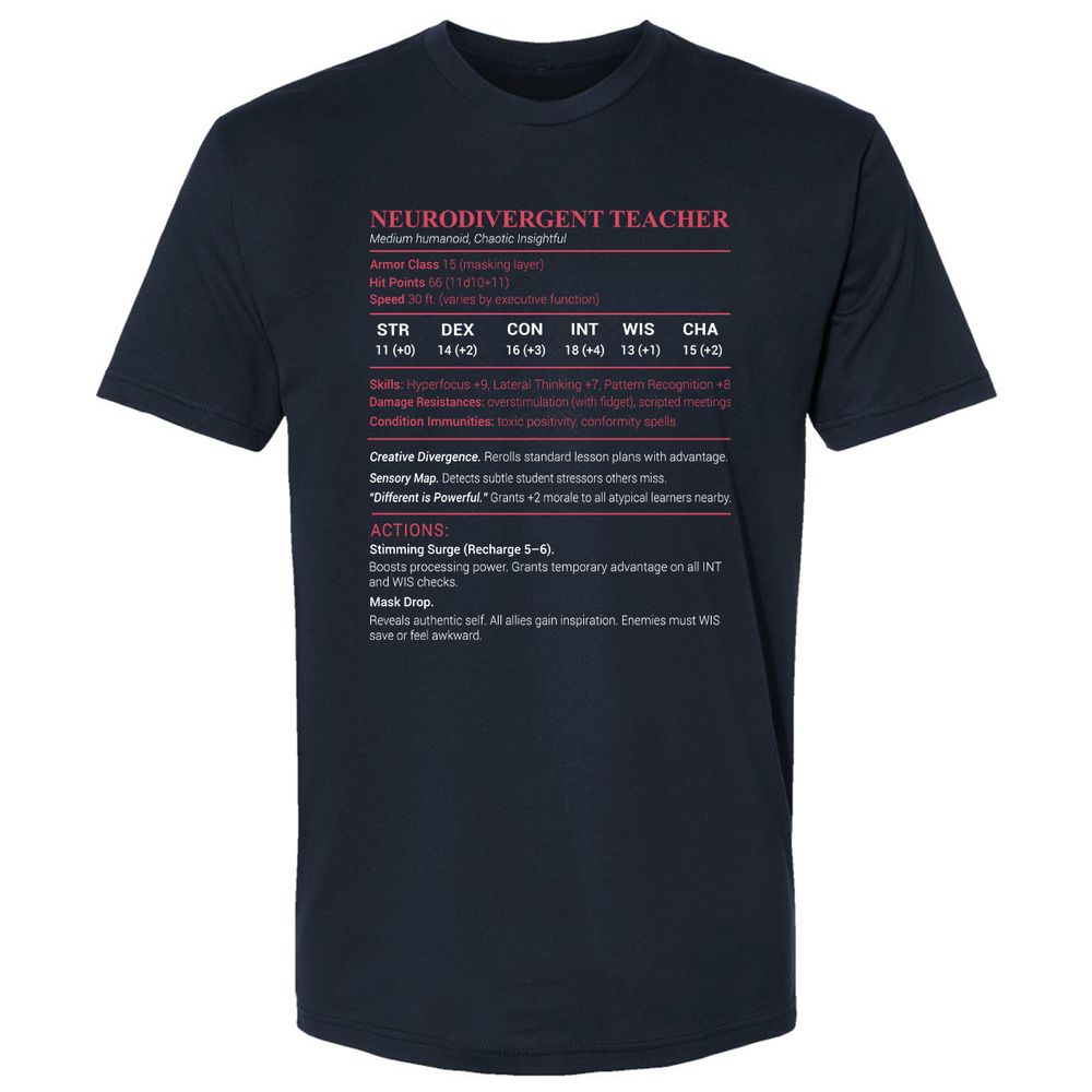 Neurodivergent Teacher Stats Premium Unisex T-Shirt - Midnight Navy - 2