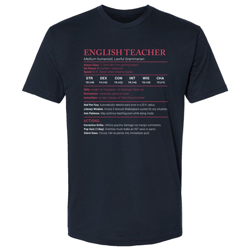 English Teacher Stats Premium Unisex T-Shirt - Midnight Navy - 2