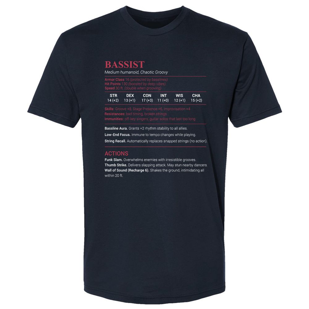 Bassist Stats Premium Unisex T-Shirt - Midnight Navy - 2