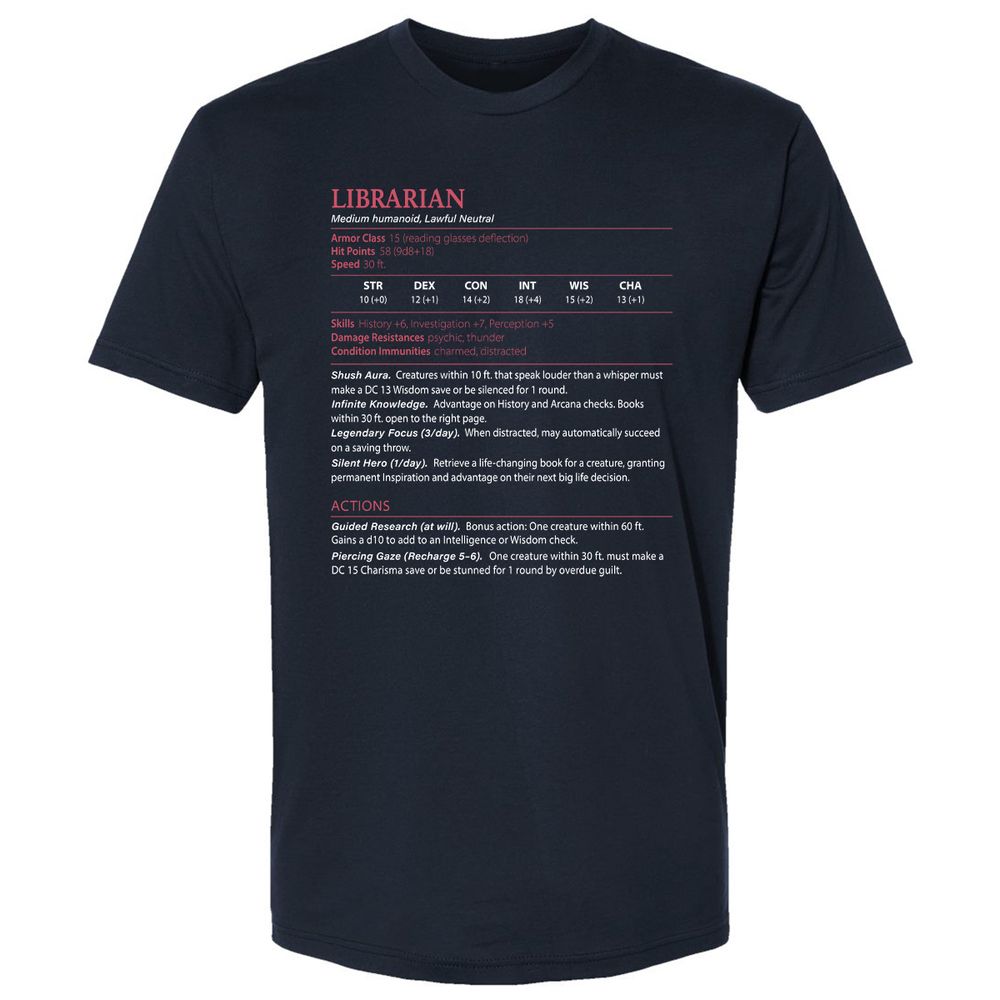 Librarian Stats Premium Unisex T-Shirt - Midnight Navy - 2