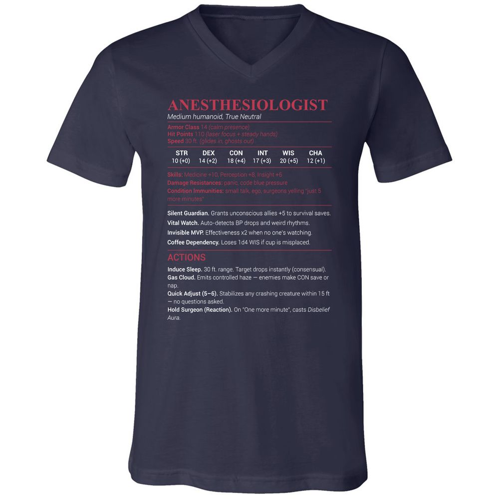 Anesthesiologist Stats Unisex V-Neck T-Shirt - Navy - 2