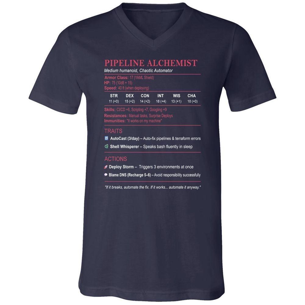 DEVOPS Stats (Pipeline Alchemist) Unisex V-Neck T-Shirt - Navy - 2