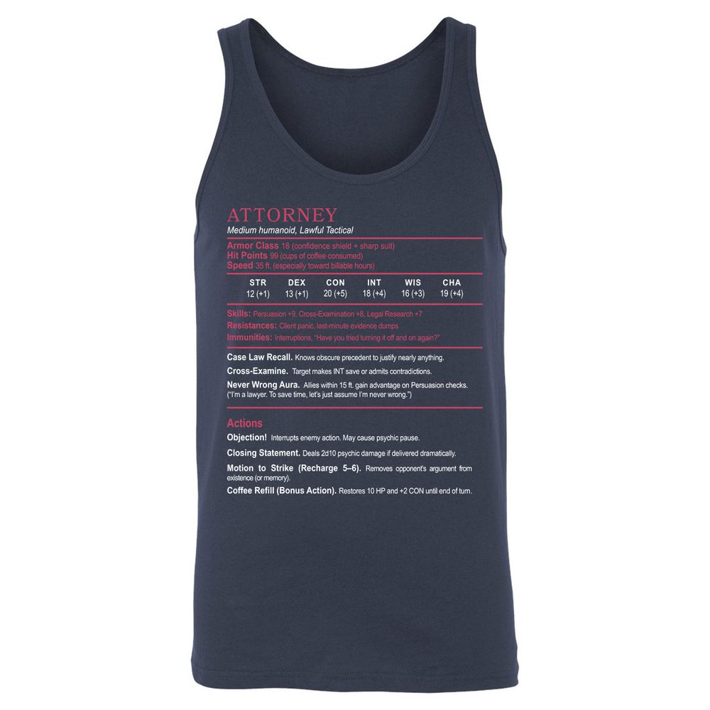Attorney Unisex Jersey Tank - Navy - 2