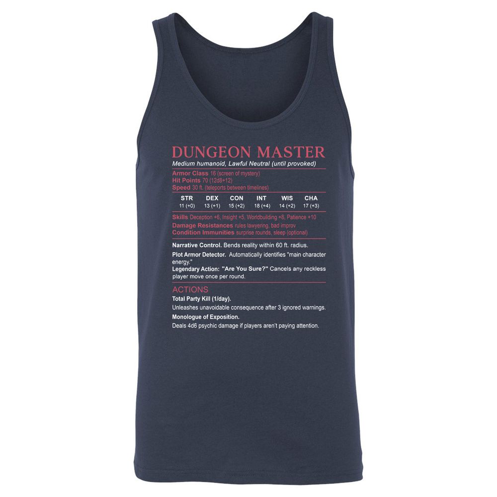 Dungeon Master Stats Unisex Jersey Tank - Navy - 2