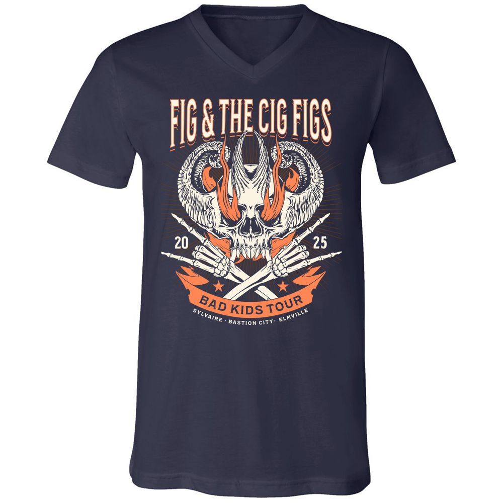 Fig and the Cig Figs, Dimension 20 Unisex V-Neck T-Shirt - Navy - 2