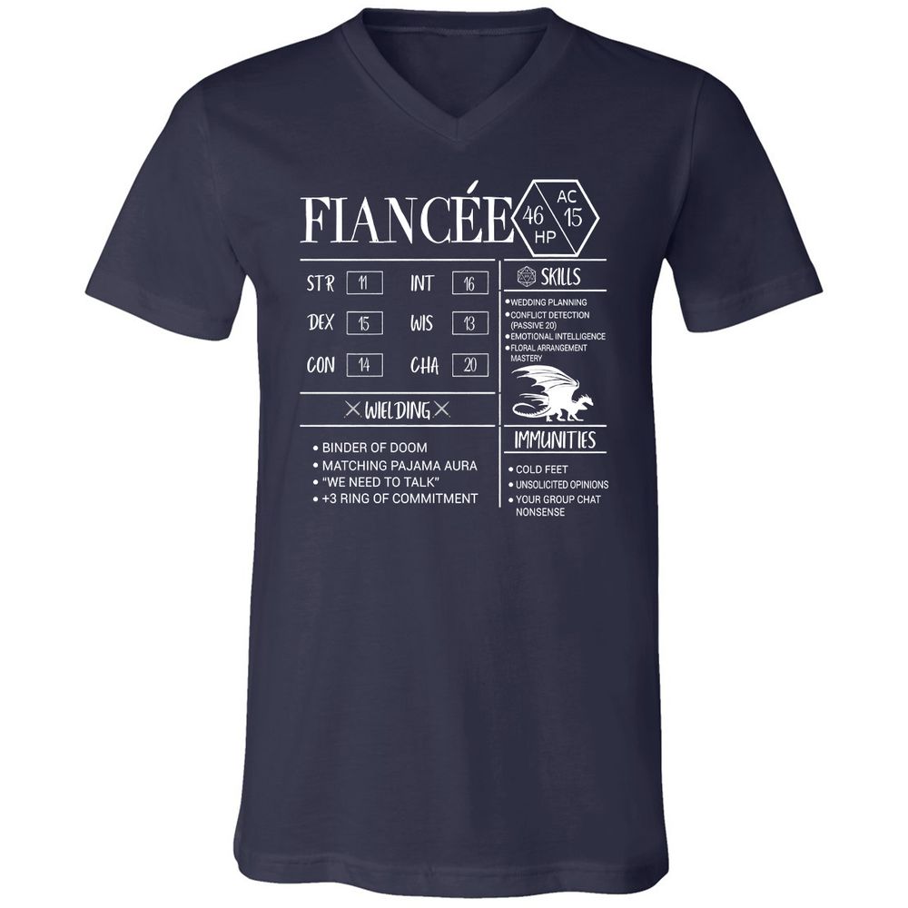 Fiancee Stats Unisex V-Neck T-Shirt - Navy - 2