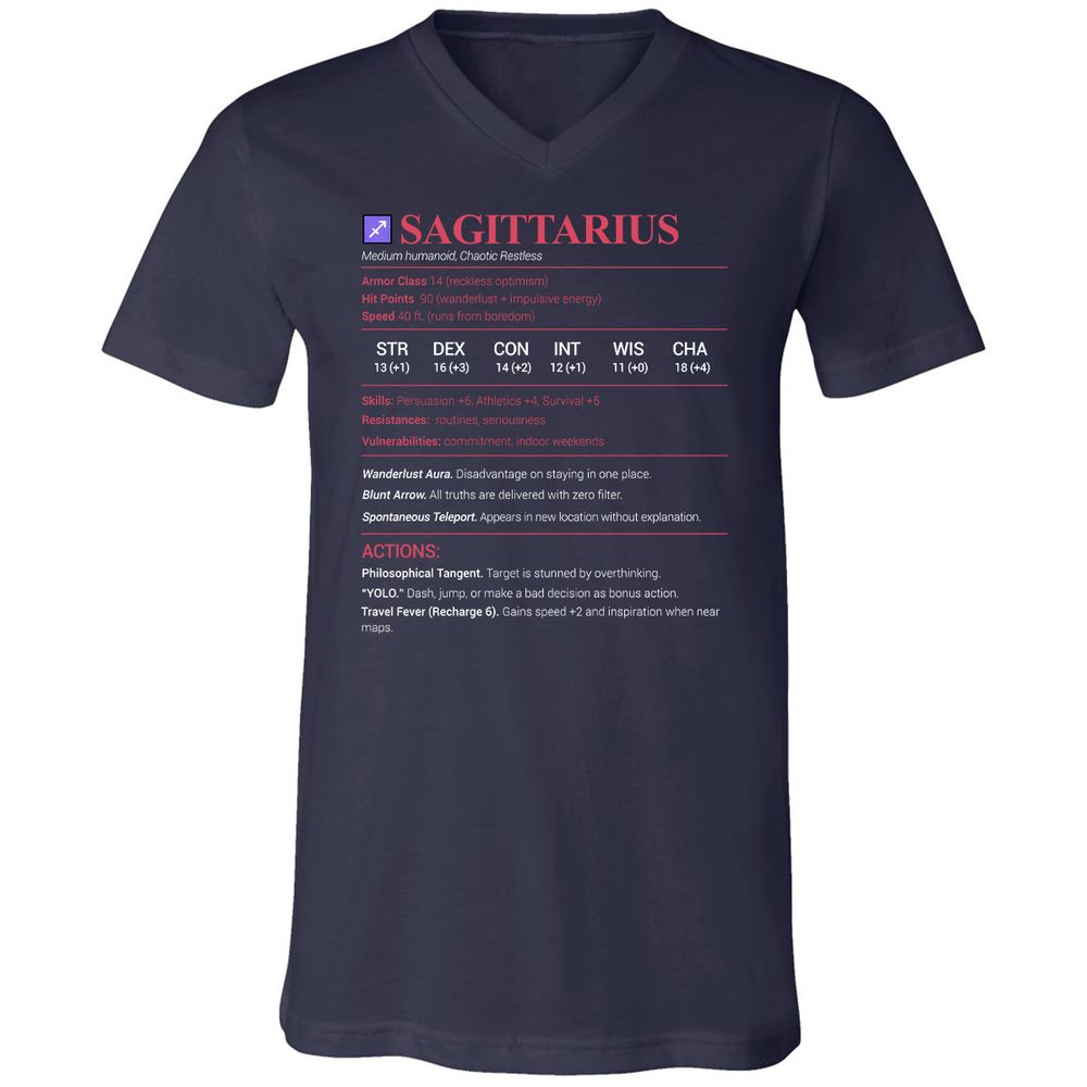 Sagittarius Stats Unisex V-Neck T-Shirt - Navy - 2
