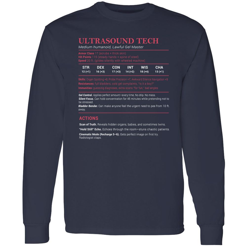 Ultrasound Tech Stats Long Sleeve T-Shirt - Navy - 2