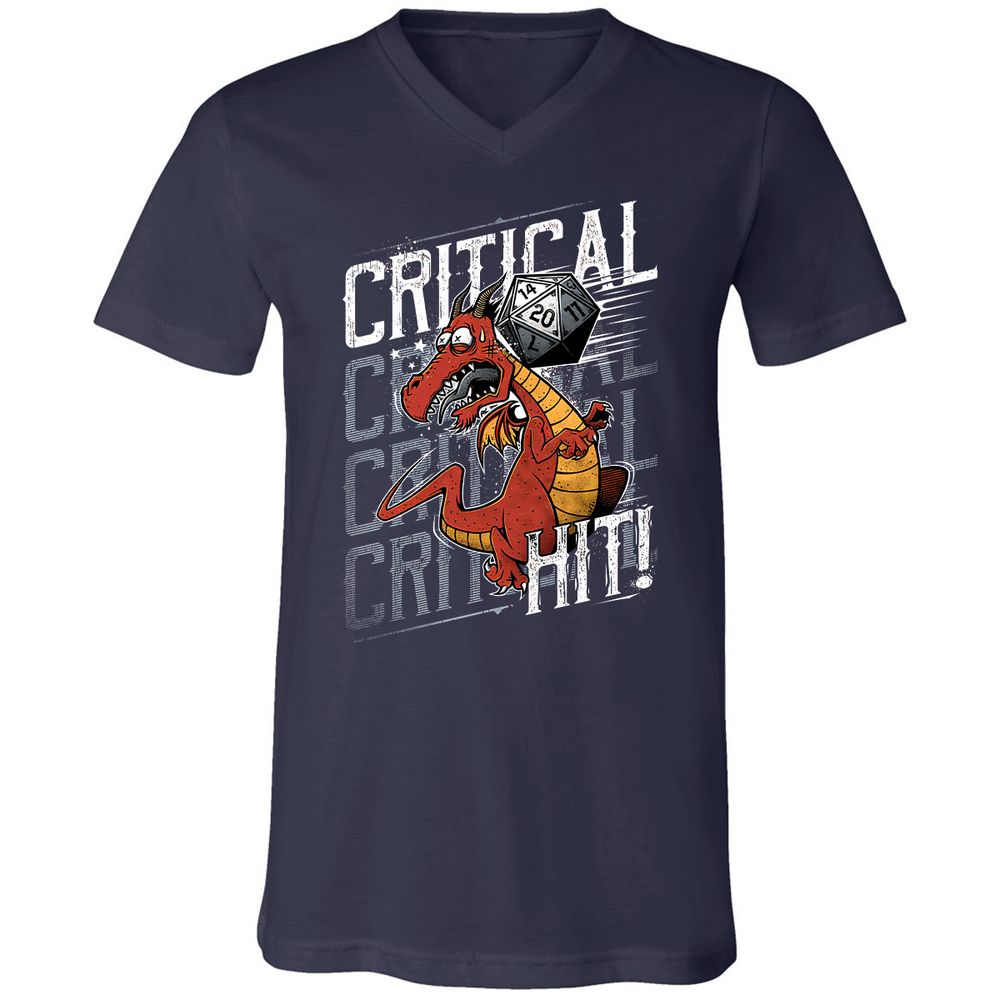 Funny Dragon Critical Hit Unisex V-Neck T-Shirt - Navy - 2