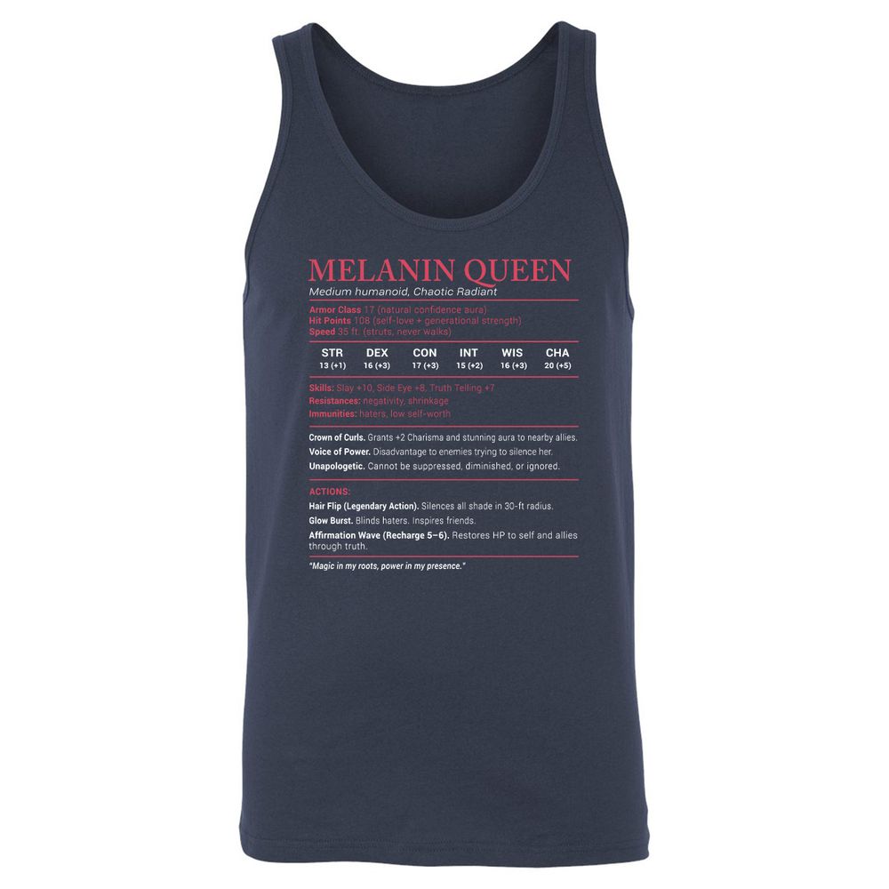 Melanin Queen Stats Unisex Jersey Tank - Navy - 2